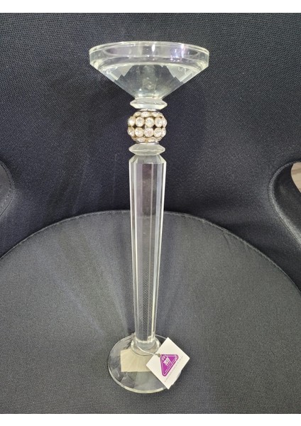 Şeffaf Taşlı Mumluk 30X9CM Yeni Lüks Kristal Görünümlü Heykelcik 1 Adet