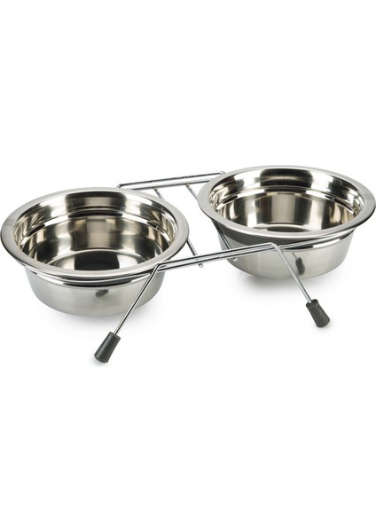 Köpek Ikili Mama ve Su Kabı, Paslanmaz Çelik, Sessiz&kaymaz, 16CM, 2X800ML Bstmy