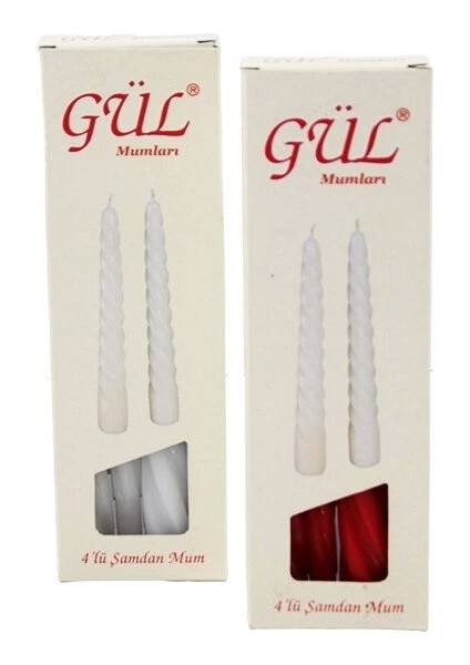 4pcs Şamdan - Burgulu Mum Beyaz - Renkli 17CM