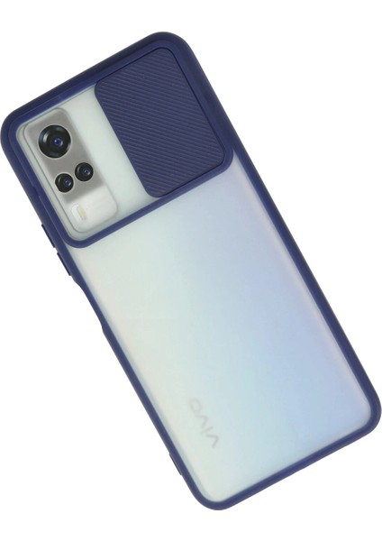 Vivo Y53S Kılıf Palm Buzlu Kamera Sürgülü Silikon - Lacivert Bstmy