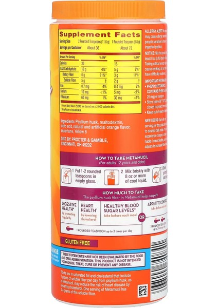 Mucil 4 In 1 Sugar Free Fiber Portakal Aromalı Şekersiz 425 gr fiyatları