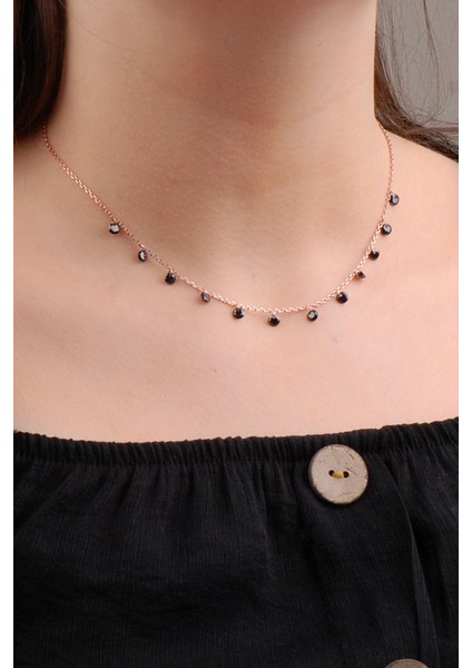Onix Taşlı Tasarım Choker Rose Gümüş Kolye 6578