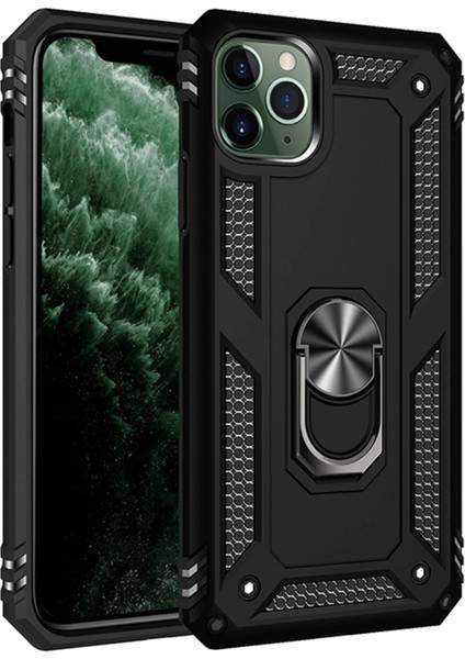 Iphone 11 Pro Max Kılıf Sofya Yüzüklü Silikon Kapak - Siyah Bstmy