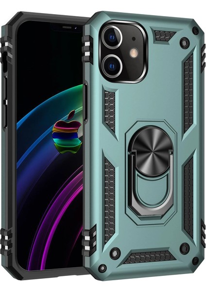 Iphone 12 Mini Kılıf Sofya Yüzüklü Silikon Kapak - Yeşil Bstmy