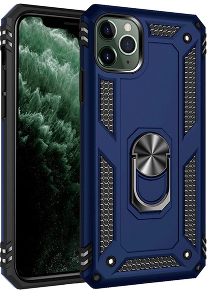 Iphone 11 Pro Max Kılıf Sofya Yüzüklü Silikon Kapak - Lacivert Bstmy