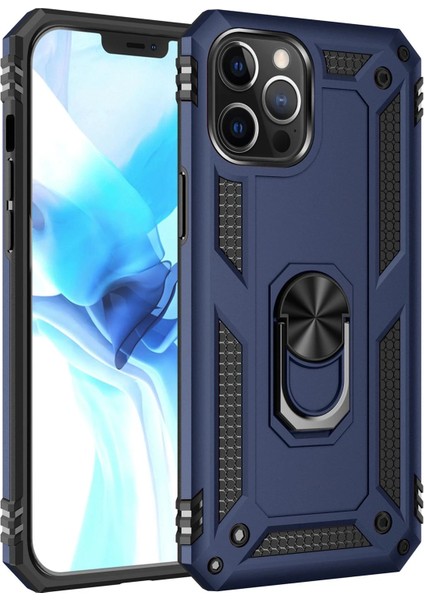 Iphone 12 Pro Max Kılıf Sofya Yüzüklü Silikon Kapak - Lacivert Bstmy