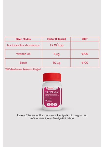 Imuneks Farma Prezema™ Lactobacillus Rhamnosus Probiyotik Mikroorganizma ve Vitaminler Içeren Takviye Edici Gıda 30 Kapsül x 3 Adet