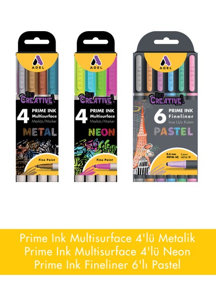 Prime Ink Fineliner- Multisurface Kalem Seti,4'lü Metalik,4'lü Neon,6'lı Pastel