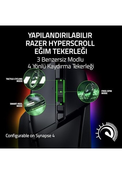 Basilisk V3 Pro 35K - Chroma Rgb ile Tamamen Özelleştirilebilir Kablosuz Ergonomik Oyun Mouse'u - 35K Optik Sensör (Yapılandırılabilir Tekerleği, 13 Özelleştirilebilir Kontrol) Siyah
