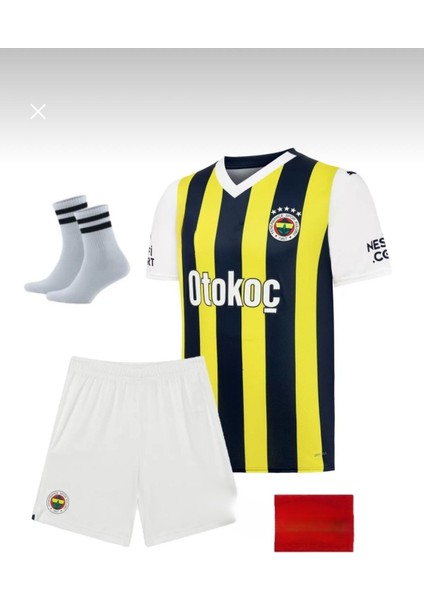 Fênêrbâhçê 2023-24 Sezon Dzeko Iç Saha Çubuklu Çocuk Forması 4 Lü Set(Çorap Bileklik HEDIYELLI)-MD03
