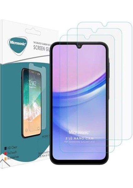 Samsung Galaxy A16 Screen Protector Nano Glass Cam Ekran Koruyucu (3`lü Paket) [galaxy A16 ile Uyumlu Ekran Koruyucu - Şeffaf]