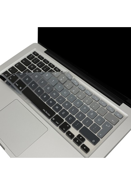 Macbook Air Pro Klavye Koruyucu (Us To Tr) Ombre (Eski USB Li Model 2008/2017 Yılı) ile Uyumlu Siyah Gri