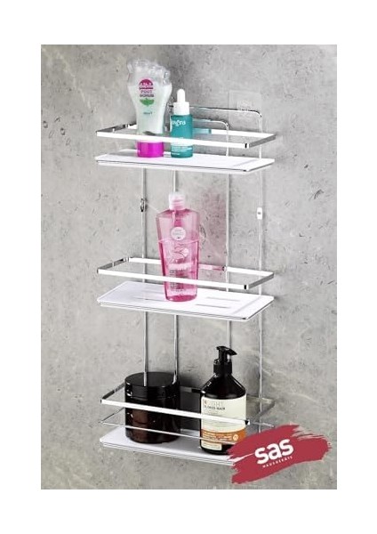 Haus Yapışkanlı Ömür Boyu Paslanmaz Kristal Ayarlanabilir Raf Banyo Düzenleyici Şampuanlık Krom Lş-03