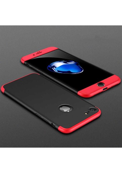 Apple iPhone 6 Plus / 6s Plus ile Uyumlu Kılıf Double Dip Ays 3in1 Sert Rubber Kapak Siyah-Kırmızı
