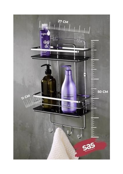 Haus Yapışkanlı Ömür Boyu Paslanmaz Kristal Ayarlanabilir Raf Banyo Düzenleyici Şampuanlık Lş-02 Kskk