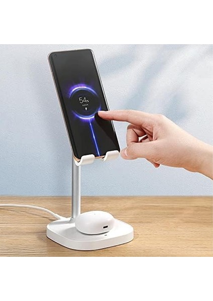CH-0530 Telefon ve Kulaklıklar Için 2'si 1 Arada Universal Masaüstü Kablosuz Şarj Cihaz Standı