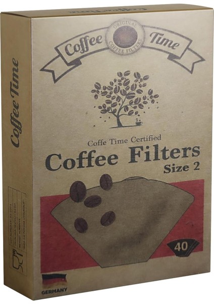 Time Sertifikalı Filtre Kahve Kağıdı Coffee Filters 1/2 2 Numara 40'Lı Paket