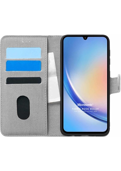 Samsung Galaxy A34 Için Kılıf Fabric Book Wallet Gri [galaxy A34 ile Uyumlu Kılıf - Gri]