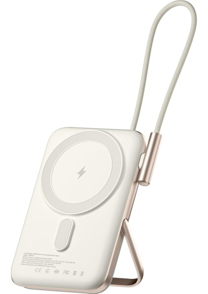 Magsafe Powerbank 10000MAH Standlı 20W Dahili Type-C Kablolu Taşınabilir Hızlı Şarj Cihazı Beyaz