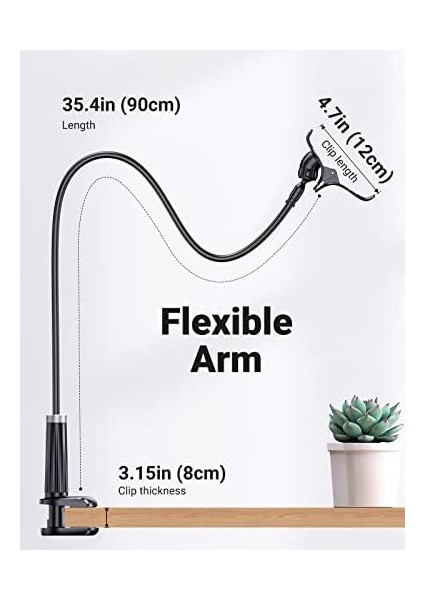 Flexible Esnek Yatak Masa Telefon Tutucu Siyah 90 cm