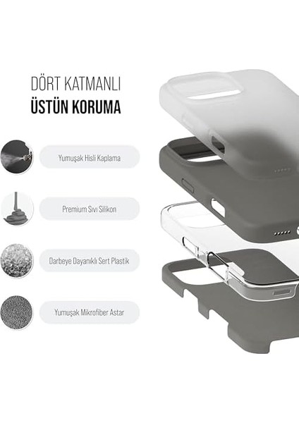 iPhone Kılıf Ince Sıvı Silikon 3 Katmanlı Tam Kaplamalı Yumuşak Jel Kauçuk Kılıf Kapak (Silver, iPhone 16 Pro)