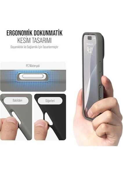 iPhone Kılıf Ince Sıvı Silikon 3 Katmanlı Tam Kaplamalı Yumuşak Jel Kauçuk Kılıf Kapak (Silver, iPhone 16 Pro)