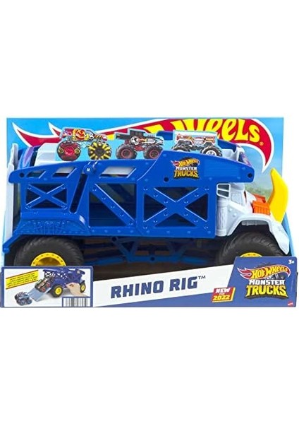Wheels Monster Trucks Rhino Taşıyıcı Kamyon, 12 Adet 1:64 Ölçekli Monster Trucks Veya 32 Adet Araç Taşır, Fırlatma Için Rampası Bulunur, 3 Yaş ve Üzeri HFB13