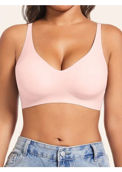 Siyah - Ekru - Mat Toz Pembe Rahat Şık Spor Yumuşak Doku Hayalet Kesim Sütyen
