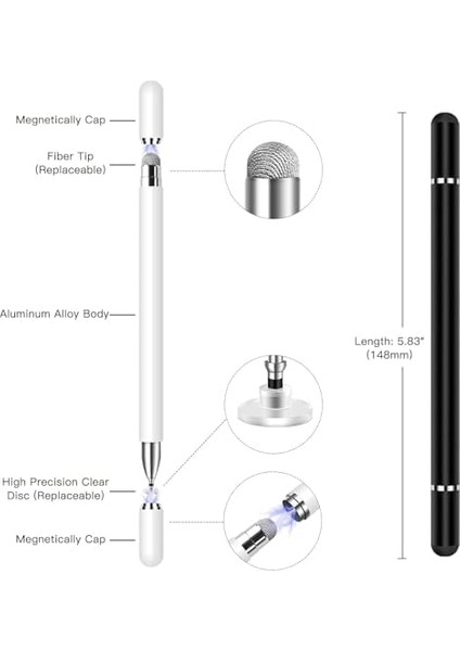 Dokunmatik Ekran Için Stylus Kalem, Galaxy Tab A9+/a8/a7/a7 Lite Için Stylus, iPad Pro/ipad 9/8/7/6 Için Yüksek Hassasiyetli Kalem, Ful Hd Tablet/tüm Dokunmatik Cihazlar Için Yüksek Performans (Beyaz)