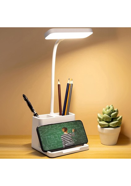 Şarjlı Masa Lambası Dokunmatik Sıcak Renk Ayarlı Telefon Standlı Dimmer Çalışma Okuma Işığı Q108-1