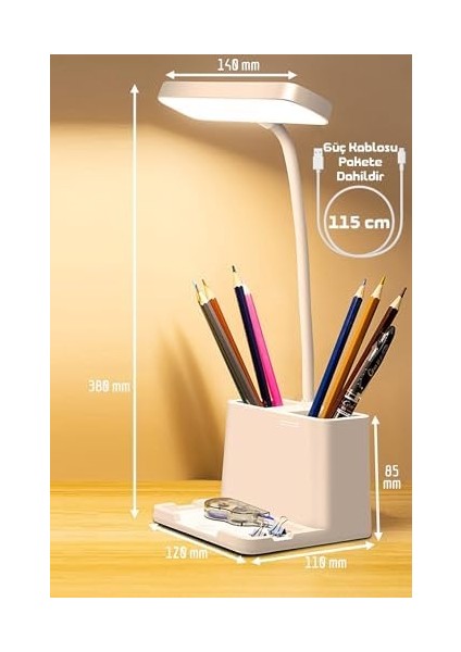 Şarjlı Masa Lambası Dokunmatik Sıcak Renk Ayarlı Telefon Standlı Dimmer Çalışma Okuma Işığı Q108-1