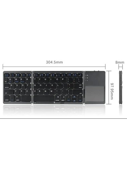 Bluetooth Klavye 3 Katmanlı Katlanabilir Portatif Taşınabilir Şık ve Kullanışlı Dokunmatik Yüzeye Sahip Klavye Windows/android/ıos/smart Tv B033