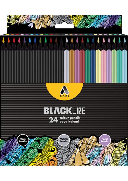 Blackline Üçgen Boya Kalemi Karma 24LÜ,KLASIK,METALIK,PASTEL,NEON Renkler,kaliteli Mineli