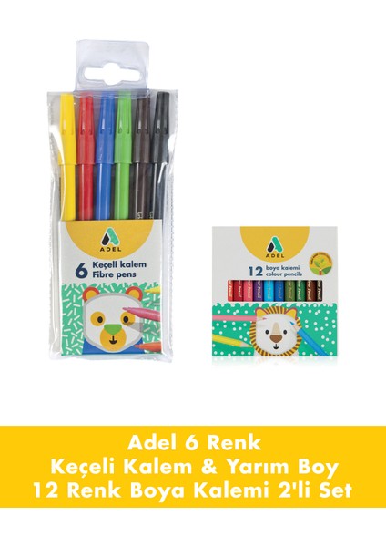 6 Renk Keçeli Kalem& Yarım Boy 12 Renk Boya Kalemi 2'li Set