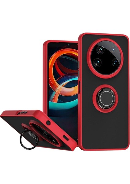 Xiaomi 14 Ultra Uyumlu Kılıf Yüzüklü Standlı Extra Darbe Koruma Sert Silikon Kapak - Kırmızı
