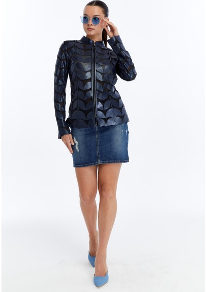 Kadın Yaprak Desen Hakiki Deri Ceket modelleri