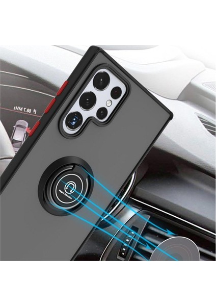 Samsung Galaxy S24 Ultra Uyumlu Kılıf Yüzüklü Standlı Extra Darbe Koruma Sert Silikon Kapak - Kırmızı fırsatları