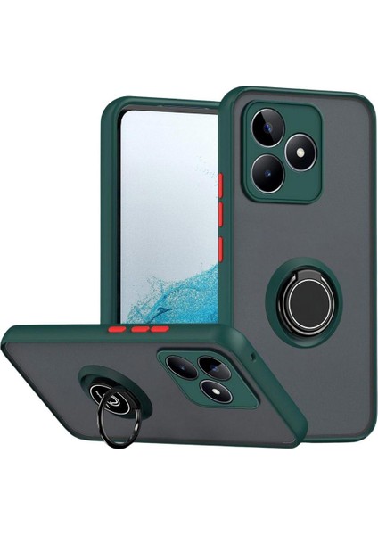Realme C53 Uyumlu Kılıf Yüzüklü Standlı Extra Darbe Koruma Sert Silikon Kapak - Yeşil