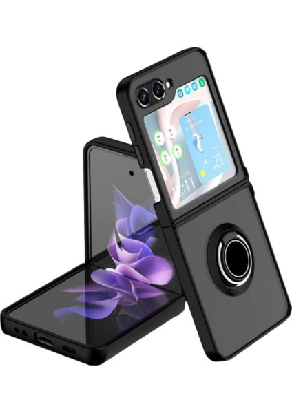 Samsung Galaxy Z Flip 5 Uyumlu Kılıf Yüzüklü Standlı Extra Darbe Koruma Sert Silikon Kapak - Siyah fiyatları