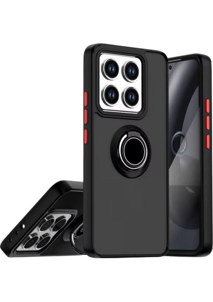 Xiaomi 14T Uyumlu Kılıf Yüzüklü Standlı Extra Darbe Koruma Sert Silikon Kapak - Siyah