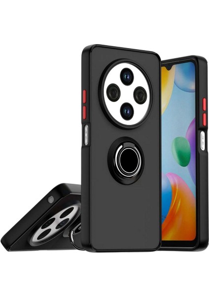 Redmi A4 Uyumlu Kılıf Yüzüklü Standlı Extra Darbe Koruma Sert Silikon Kapak - Siyah