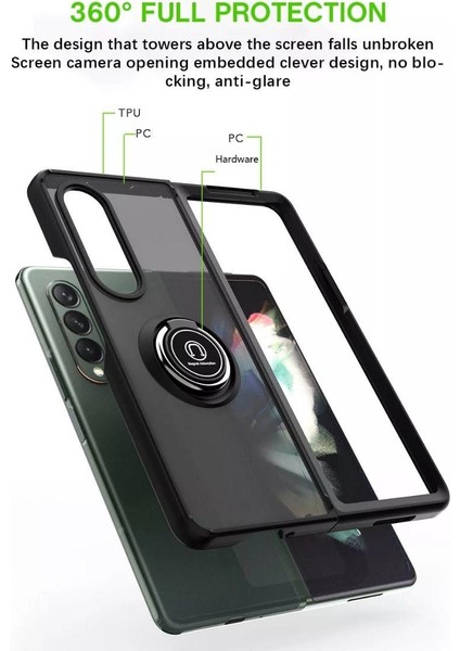 Samsung Galaxy Z Fold 4 Uyumlu Kılıf Yüzüklü Standlı Extra Darbe Koruma Sert Silikon Kapak - Kırmızı