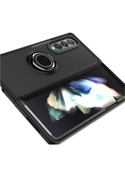 Samsung Galaxy Z Fold 4 Uyumlu Kılıf Yüzüklü Standlı Extra Darbe Koruma Sert Silikon Kapak - Kırmızı