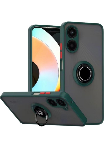 Vivo Y36 Uyumlu Kılıf Yüzüklü Standlı Extra Darbe Koruma Sert Silikon Kapak - Yeşil