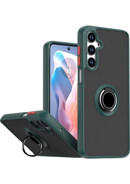 Samsung Galaxy A55 Uyumlu Kılıf Yüzüklü Standlı Extra Darbe Koruma Sert Silikon Kapak - Yeşil