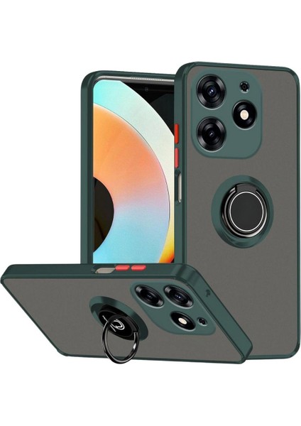 Tecno Spark 10 Pro Uyumlu Kılıf Yüzüklü Standlı Extra Darbe Koruma Sert Silikon Kapak - Yeşil