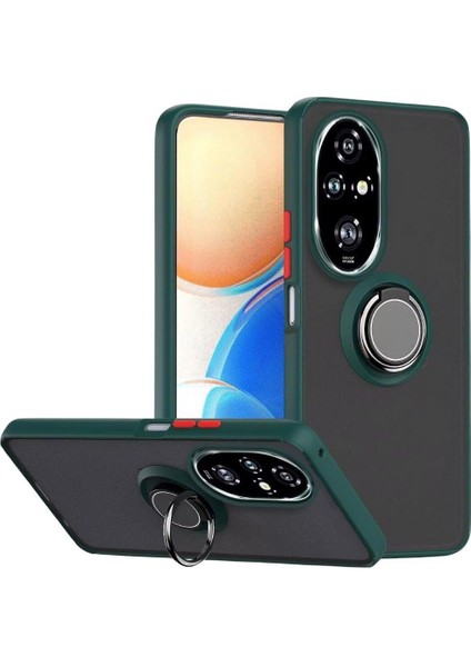 Honor 200 Uyumlu Kılıf Yüzüklü Standlı Extra Darbe Koruma Sert Silikon Kapak - Yeşil