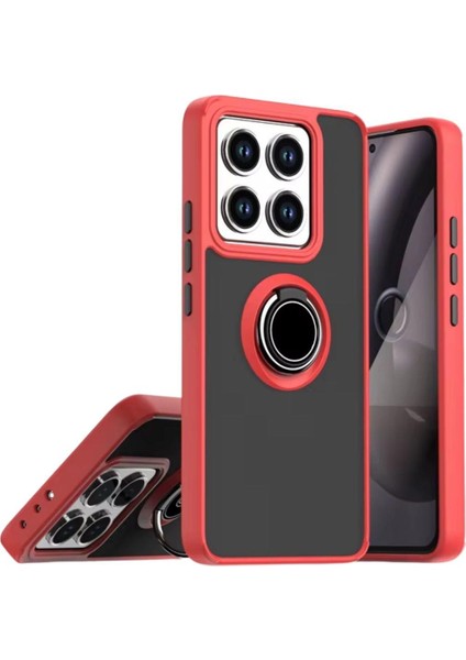 Xiaomi 14T Uyumlu Kılıf Yüzüklü Standlı Extra Darbe Koruma Sert Silikon Kapak - Kırmızı