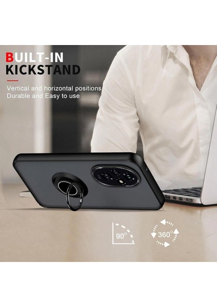 Redmi A4 Uyumlu Kılıf Yüzüklü Standlı Extra Darbe Koruma Sert Silikon Kapak - Yeşil