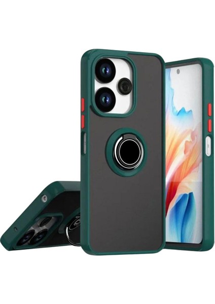Redmi Note 14 5g Uyumlu Kılıf Yüzüklü Standlı Extra Darbe Koruma Sert Silikon Kapak - Yeşil
